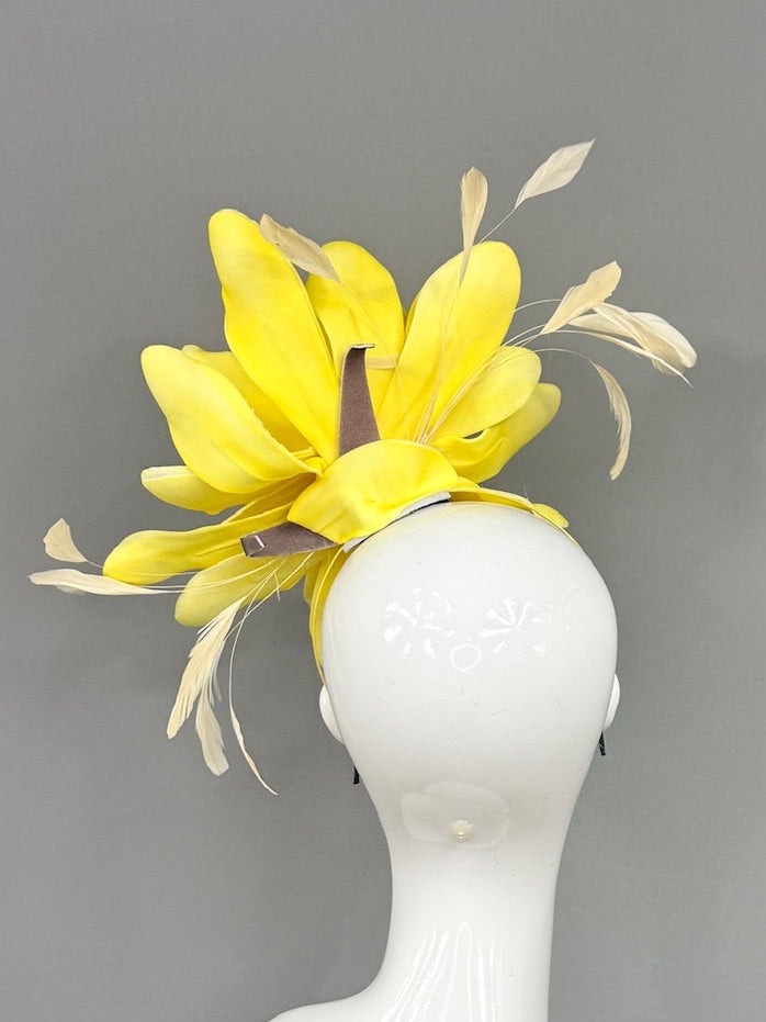 Kentucky Derby Fascinator Hat | Yellow and Beige Derby Hat | Derbyologie