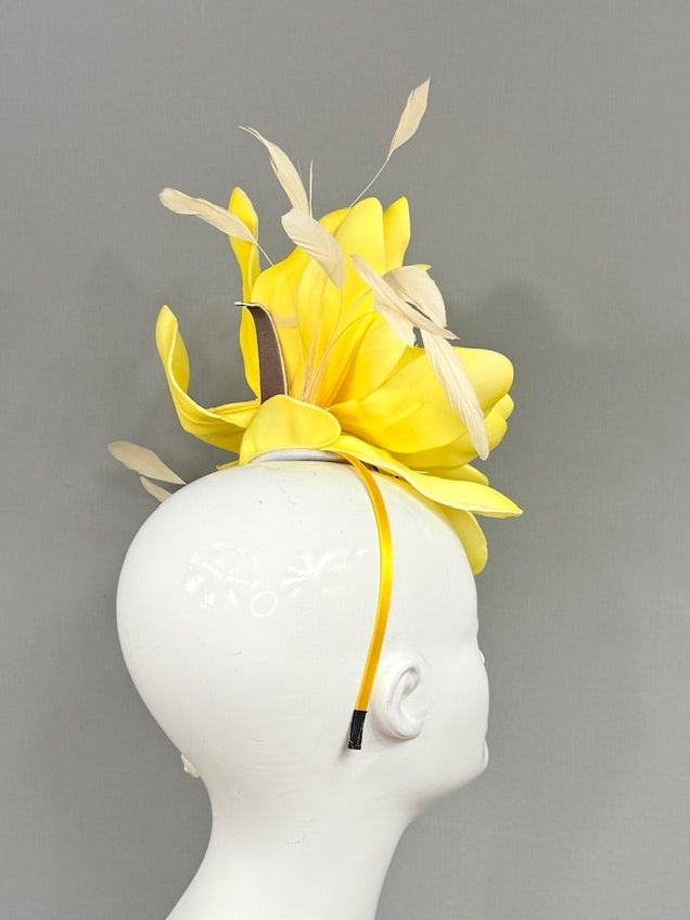 Kentucky Derby Fascinator Hat | Yellow and Beige Derby Hat | Derbyologie