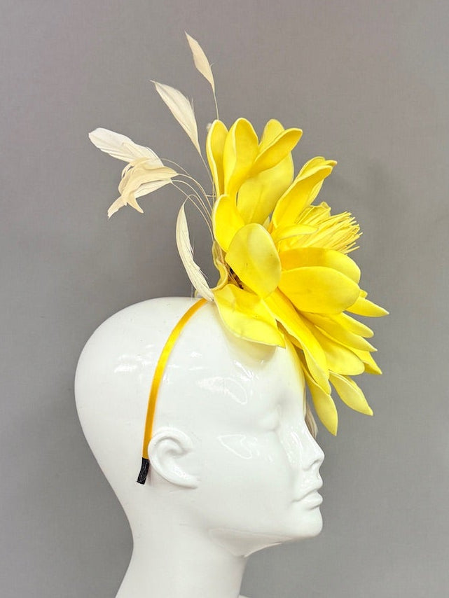 Kentucky Derby Fascinator Hat | Yellow and Beige Derby Hat | Derbyologie