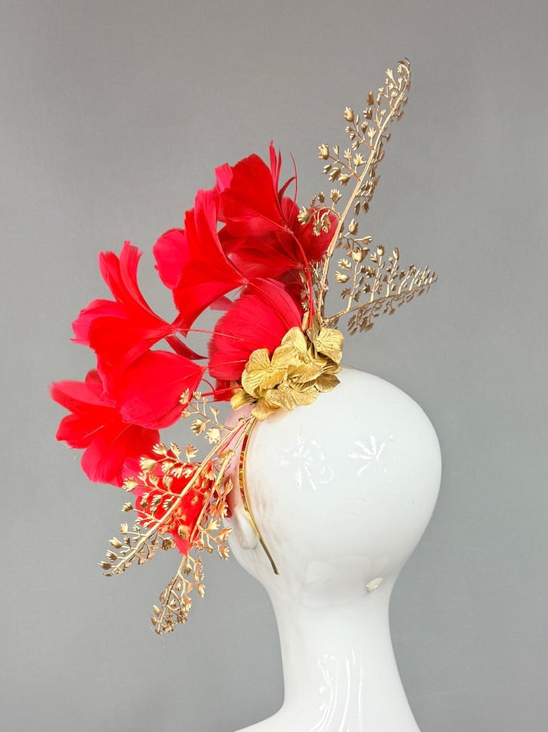 Kentucky Derby Fascinator Hat | Gold and Red Derby Hat | Derbyologie