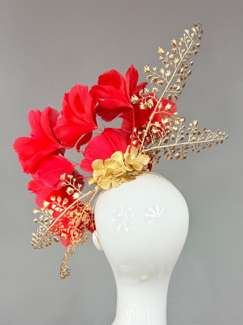 Kentucky Derby Fascinator Hat | Gold and Red Derby Hat | Derbyologie