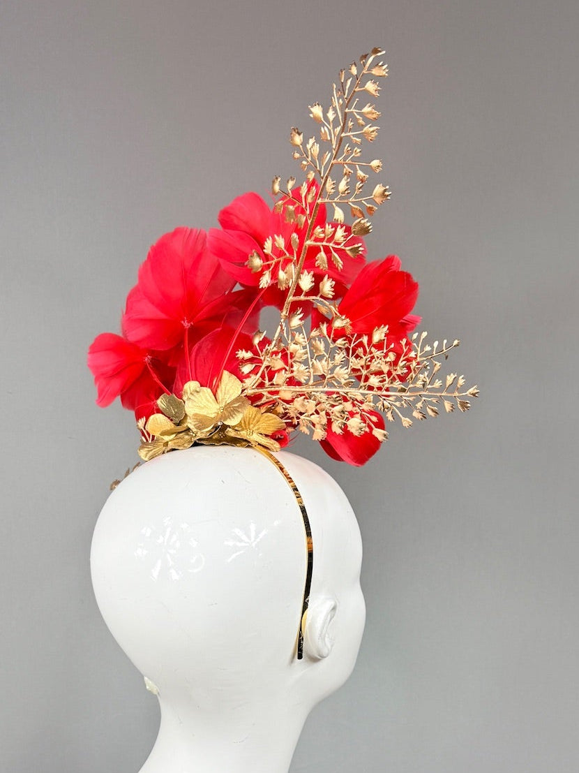 Kentucky Derby Fascinator Hat | Gold and Red Derby Hat | Derbyologie