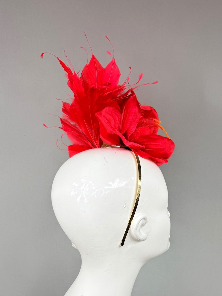 Kentucky Derby Fascinator Hat | Red and Gold Derby Hat | Derbyologie