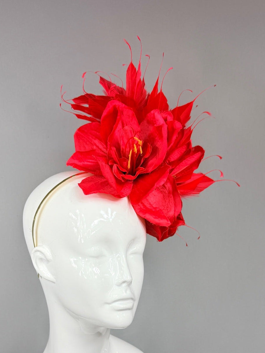 Kentucky Derby Fascinator Hat | Red and Gold Derby Hat | Derbyologie