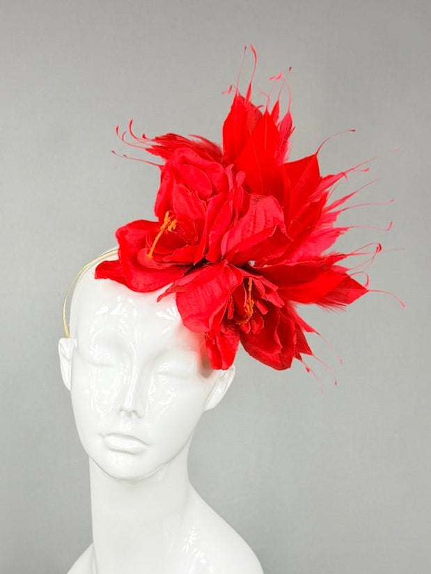Kentucky Derby Fascinator Hat | Red and Gold Derby Hat | Derbyologie
