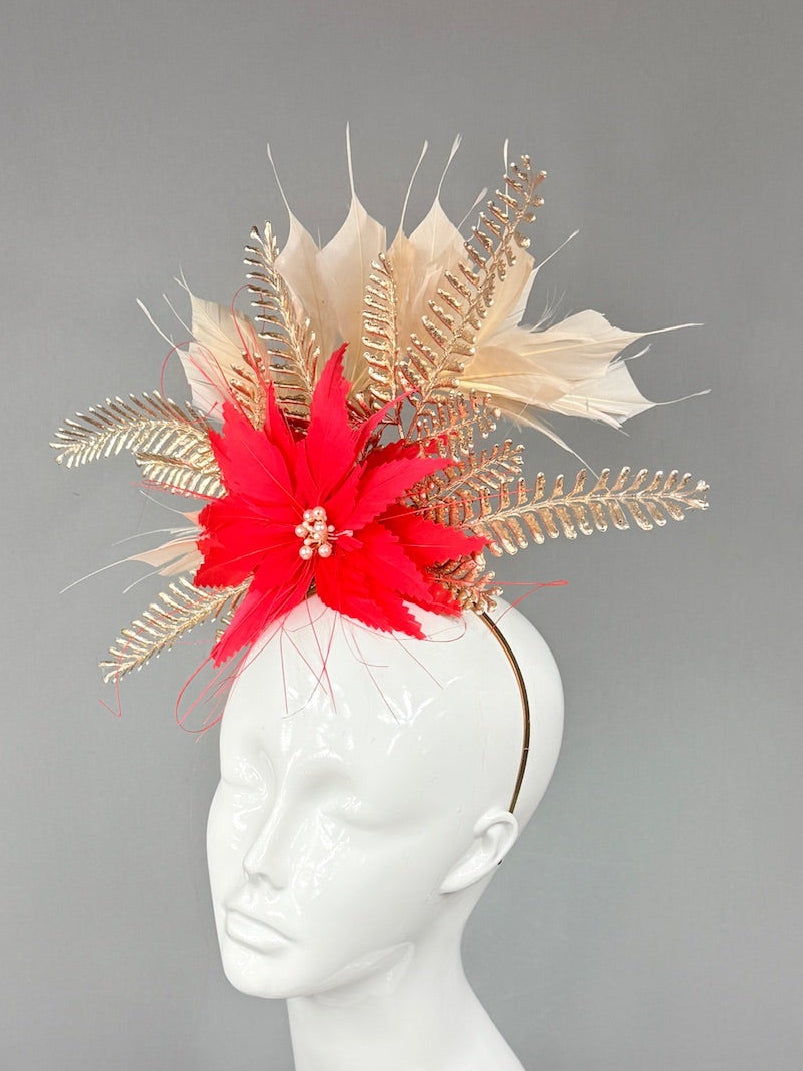 Kentucky Derby Fascinator Hat | Red and Gold Derby Hat | Derbyologie