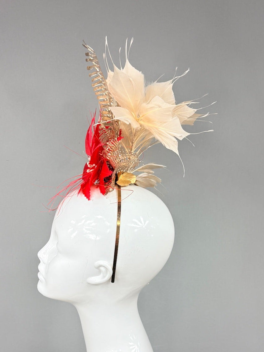 Kentucky Derby Fascinator Hat | Red and Gold Derby Hat | Derbyologie