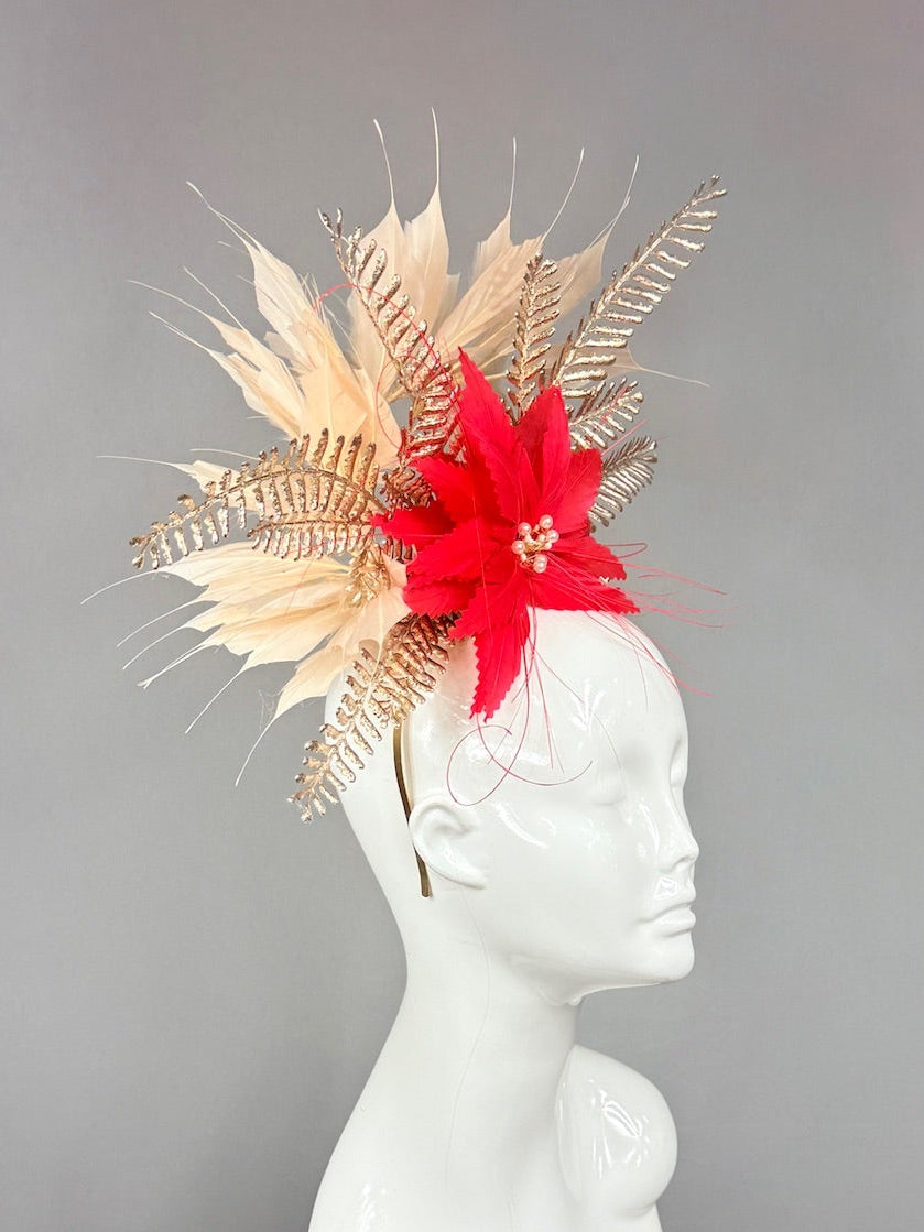 Kentucky Derby Fascinator Hat | Red and Gold Derby Hat | Derbyologie