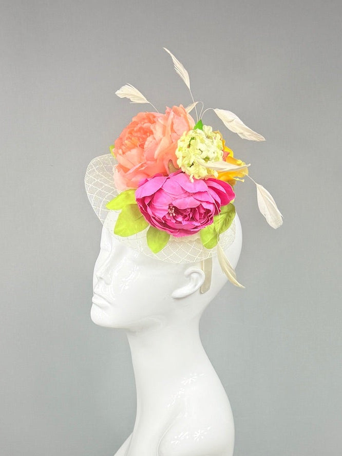 Kentucky Derby Fascinator Hat | Pink, Orange, Yellow, and Green Derby Hat | Derbyologie