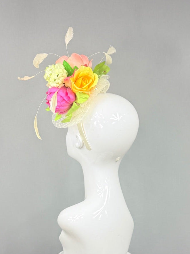Kentucky Derby Fascinator Hat | Pink, Orange, Yellow, and Green Derby Hat | Derbyologie