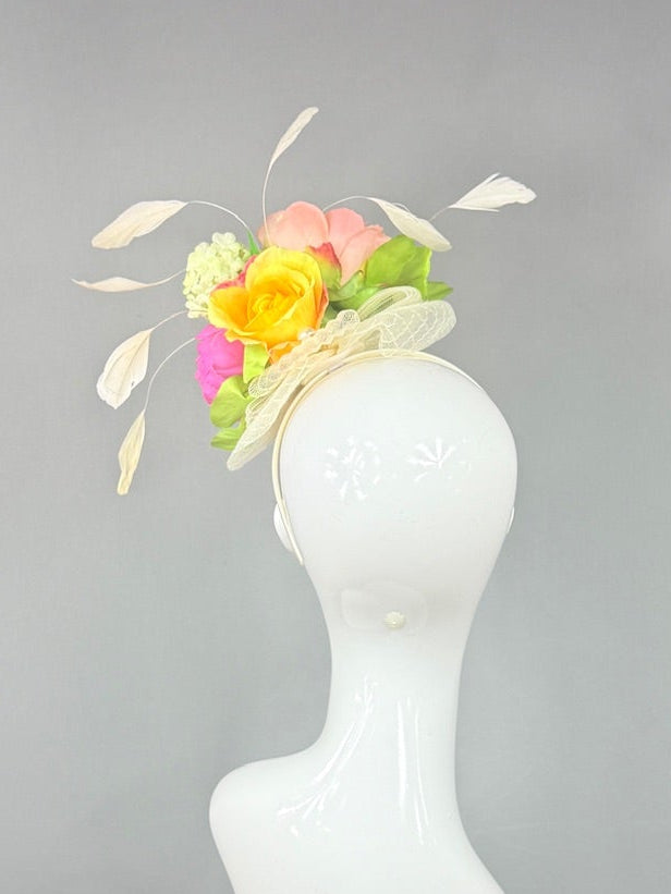 Kentucky Derby Fascinator Hat | Pink, Orange, Yellow, and Green Derby Hat | Derbyologie