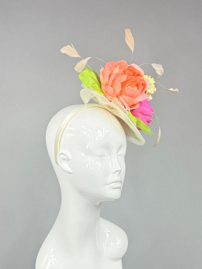 Kentucky Derby Fascinator Hat | Pink, Orange, Yellow, and Green Derby Hat | Derbyologie