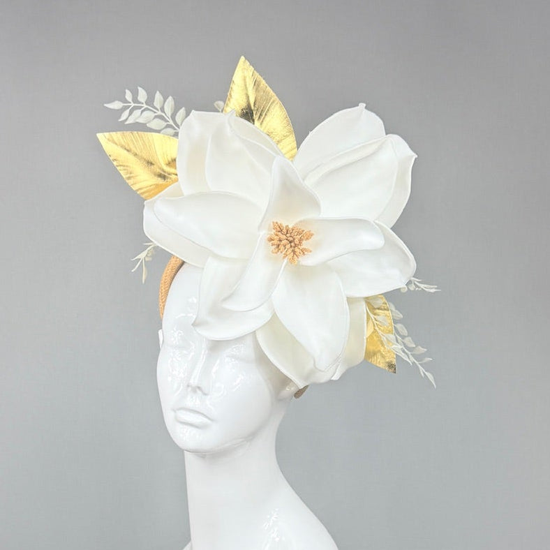 Kentucky Derby Fascinator Hat | White and Gold Derby Hat | Derbyologie