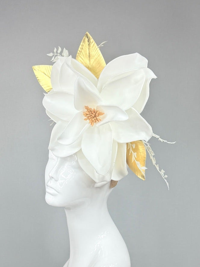 Kentucky Derby Fascinator Hat | White and Gold Derby Hat | Derbyologie