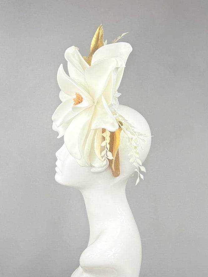 Kentucky Derby Fascinator Hat | White and Gold Derby Hat | Derbyologie