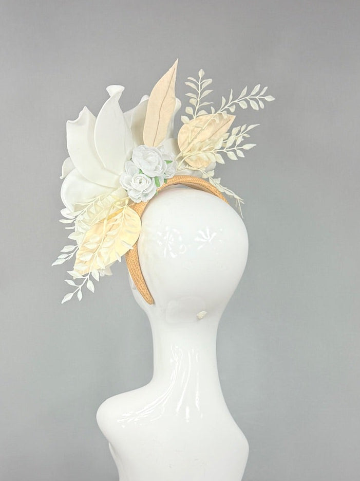 Kentucky Derby Fascinator Hat | White and Gold Derby Hat | Derbyologie