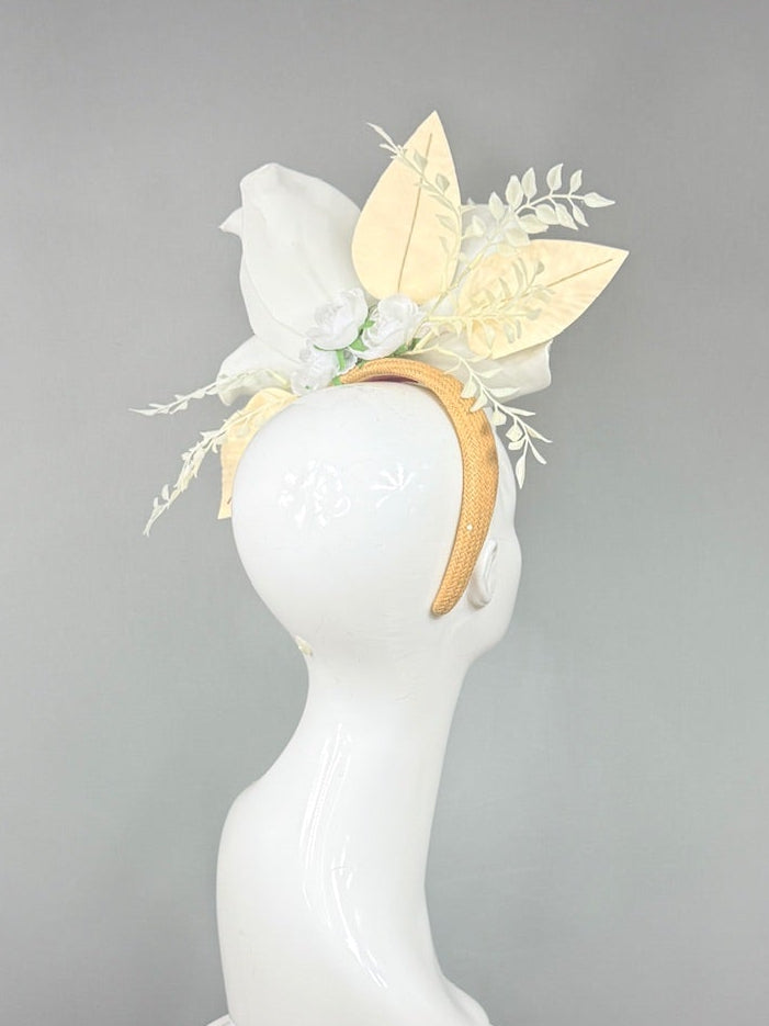 Kentucky Derby Fascinator Hat | White and Gold Derby Hat | Derbyologie