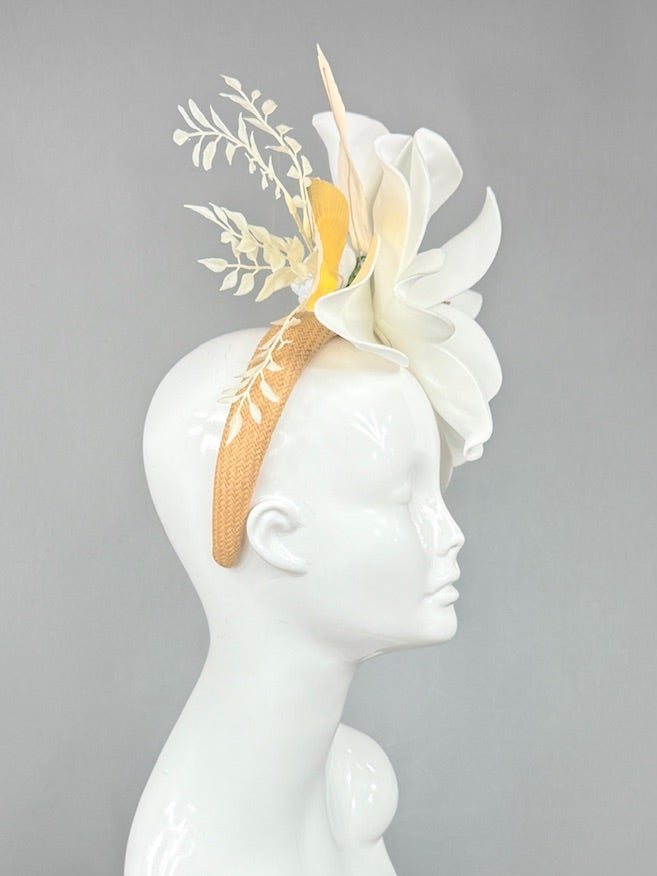 Kentucky Derby Fascinator Hat | White and Gold Derby Hat | Derbyologie