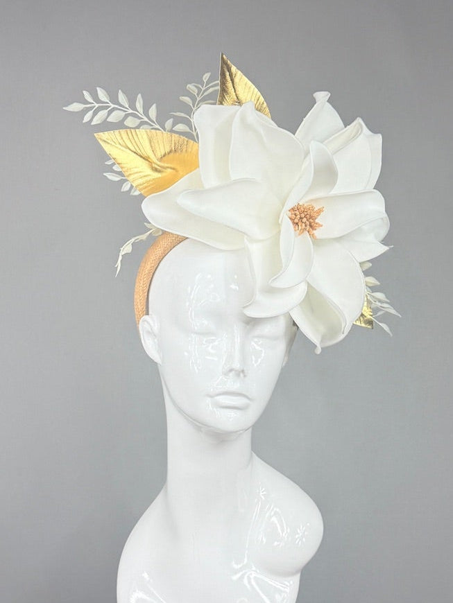 Kentucky Derby Fascinator Hat | White and Gold Derby Hat | Derbyologie