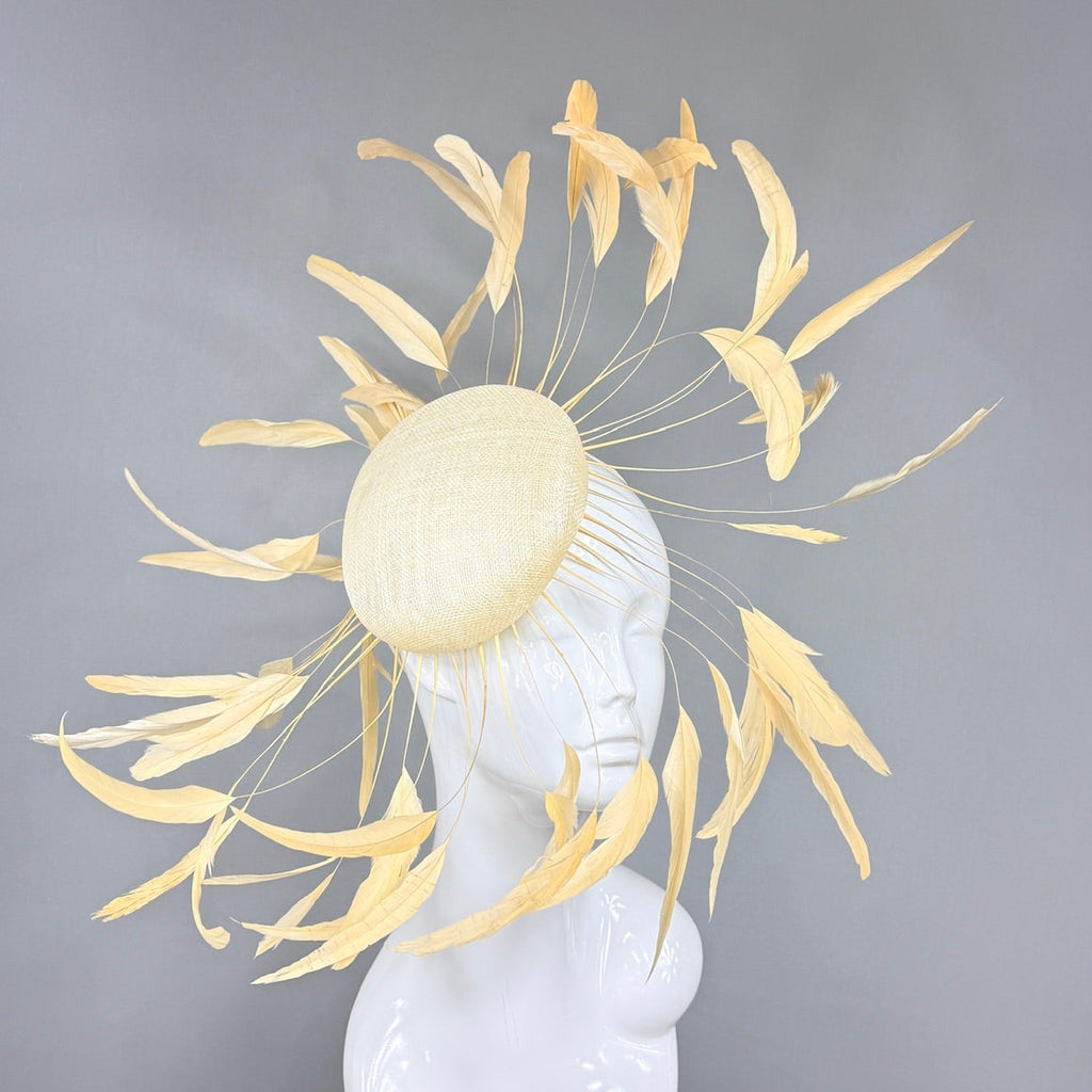 Kentucky Derby Fascinator Hat | Ivory Beige Feather Hat | Derbyologie