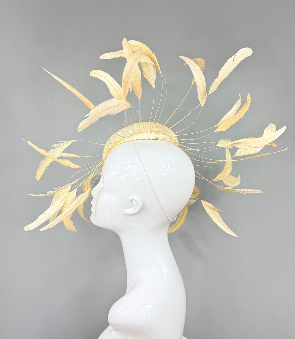 Kentucky Derby Fascinator Hat | Ivory Beige Feather Hat | Derbyologie