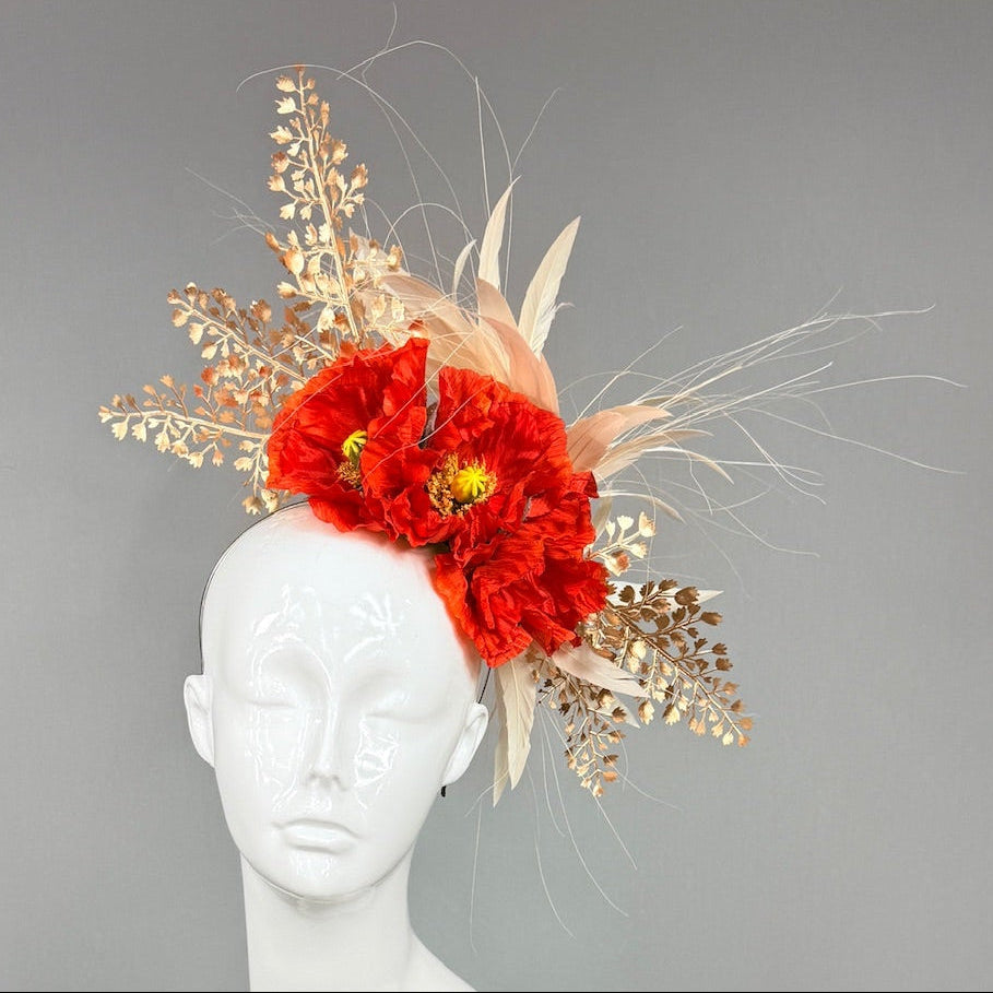 Kentucky Derby Fascinator Hat | Red and Beige Derby Hat | Derbyologie