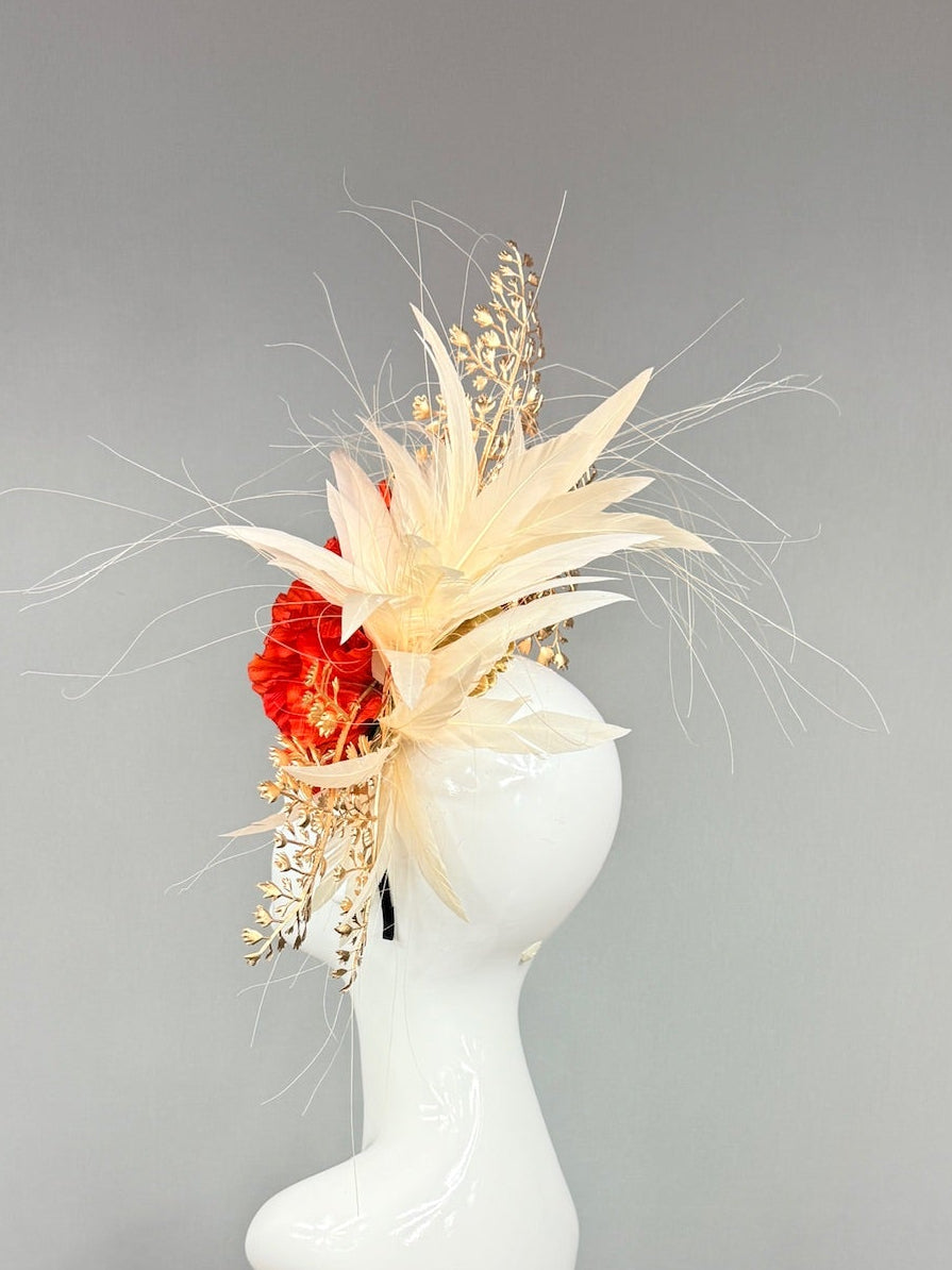 Kentucky Derby Fascinator Hat | Red and Beige Derby Hat | Derbyologie