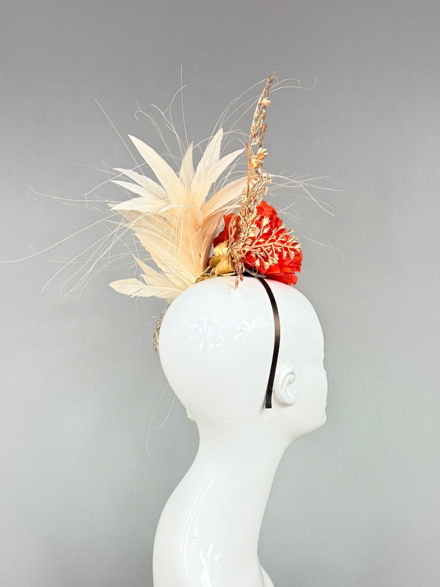 Kentucky Derby Fascinator Hat | Red and Beige Derby Hat | Derbyologie