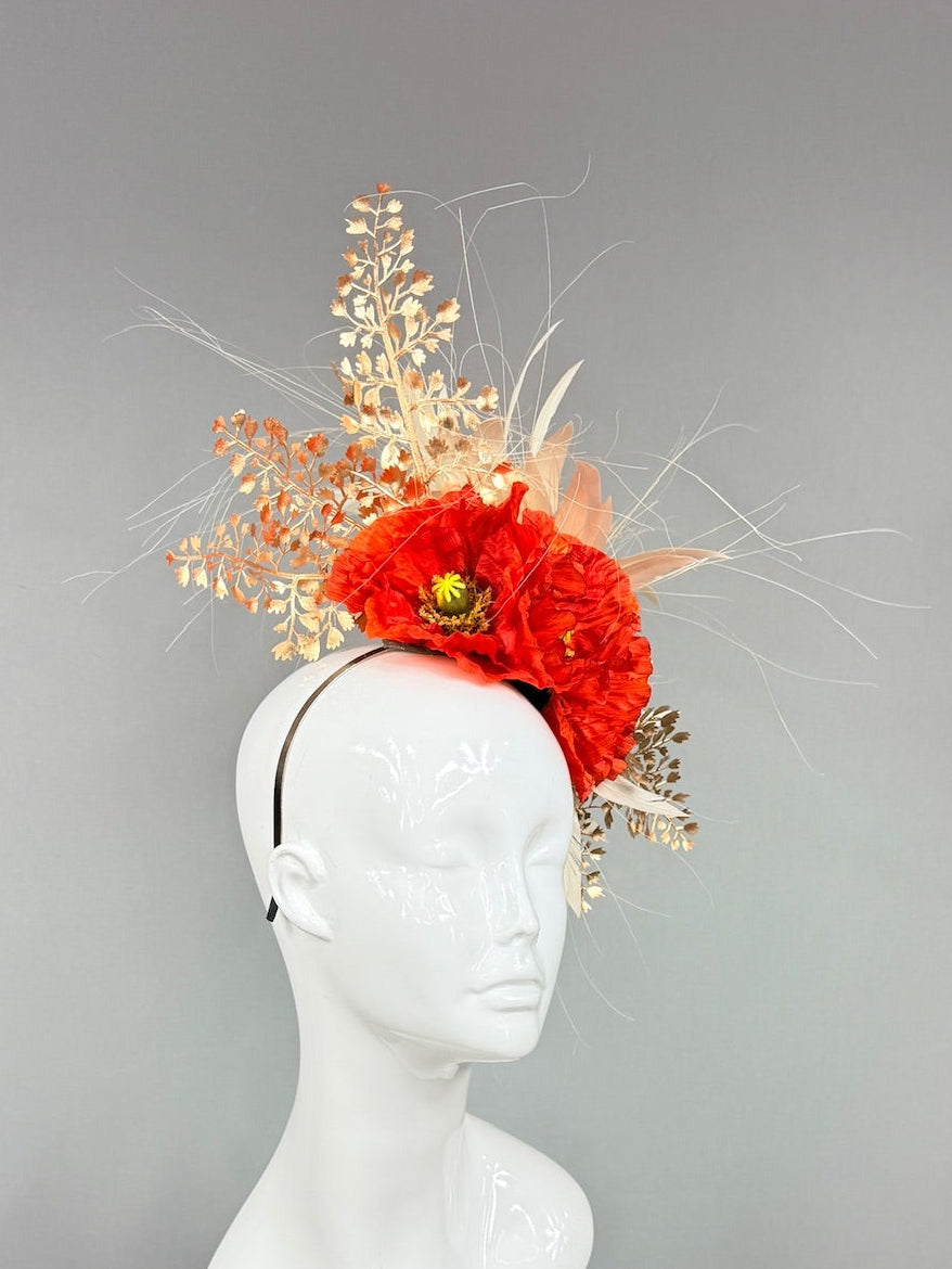 Kentucky Derby Fascinator Hat | Red and Beige Derby Hat | Derbyologie