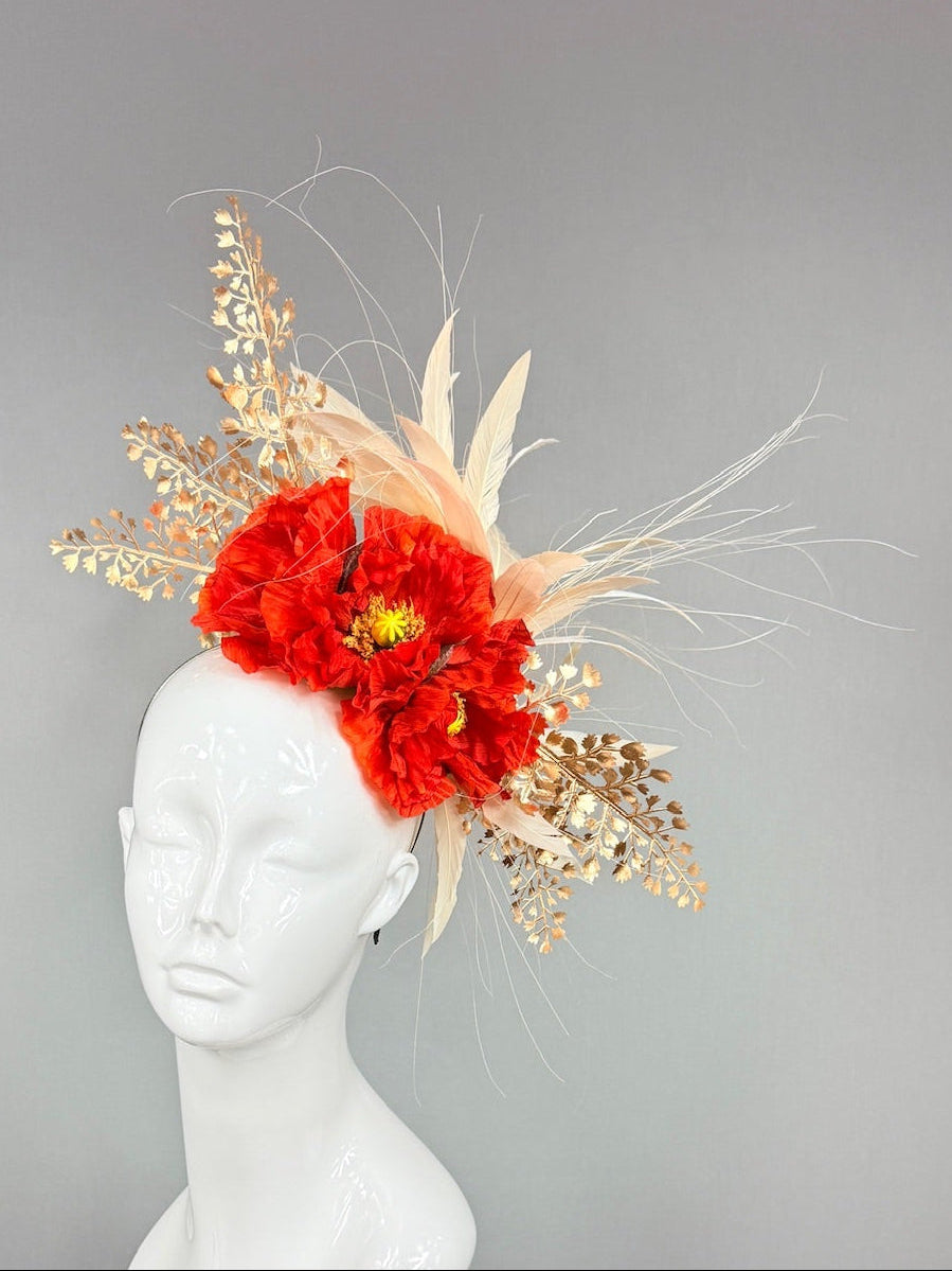 Kentucky Derby Fascinator Hat | Red and Beige Derby Hat | Derbyologie