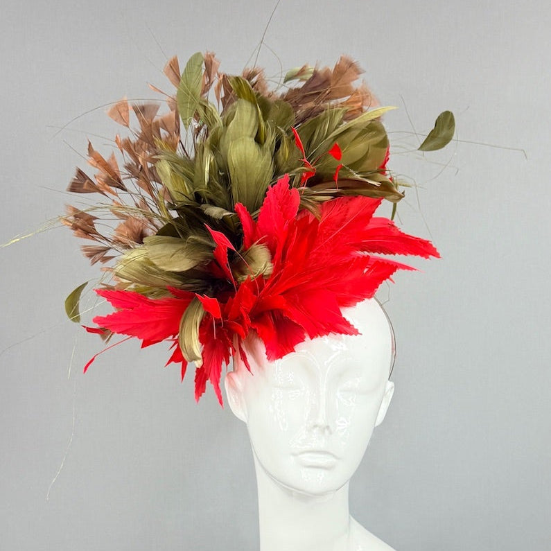 Kentucky Derby Fascinator Hat | Red, Green, and Brown Headpiece | Derbyologie
