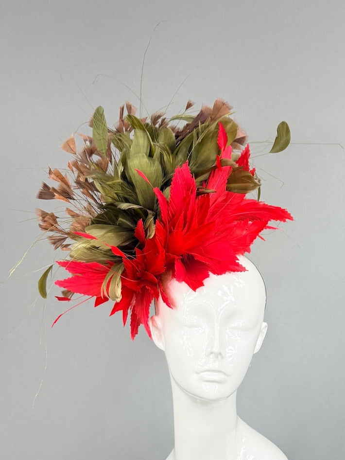 Kentucky Derby Fascinator Hat | Red, Green, and Brown Headpiece | Derbyologie