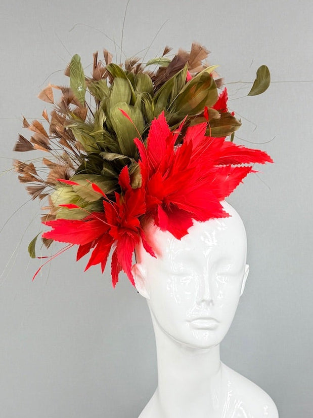 Kentucky Derby Fascinator Hat | Red, Green, and Brown Headpiece | Derbyologie