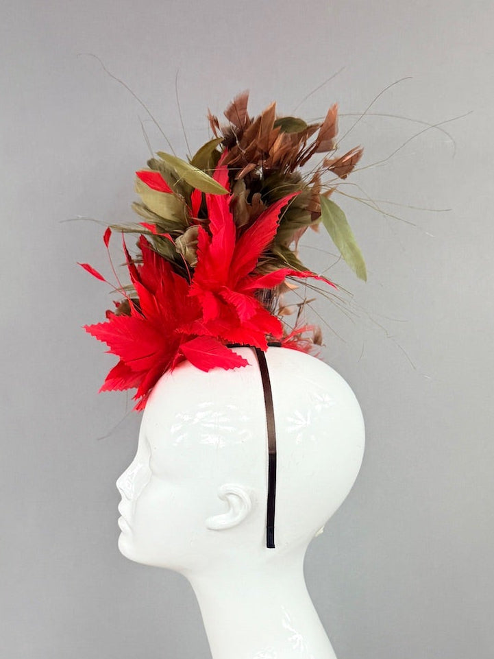 Kentucky Derby Fascinator Hat | Red, Green, and Brown Headpiece | Derbyologie
