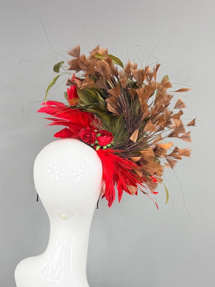 Kentucky Derby Fascinator Hat | Red, Green, and Brown Headpiece | Derbyologie