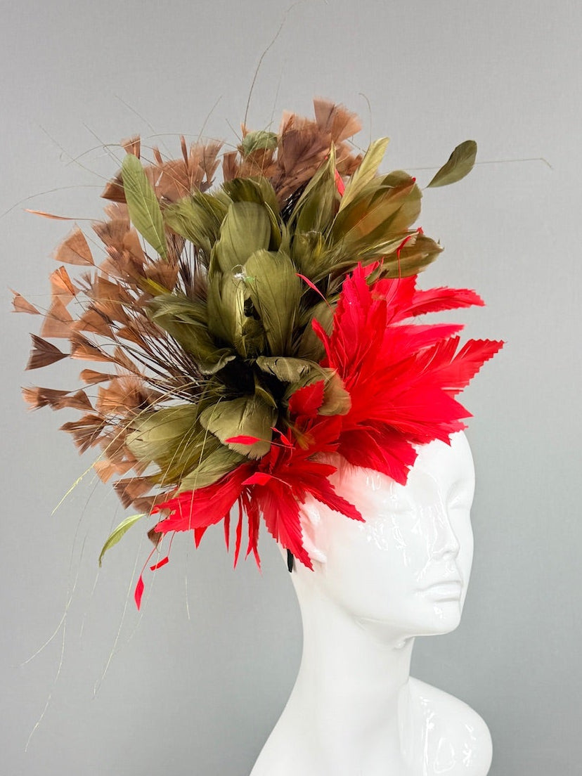 Kentucky Derby Fascinator Hat | Red, Green, and Brown Headpiece | Derbyologie