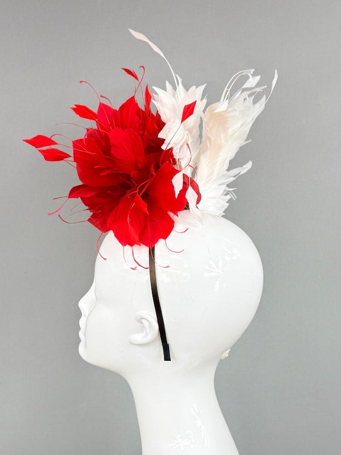 Kentucky Derby Fascinator Hat | Red and White Headpiece | Derbyologie