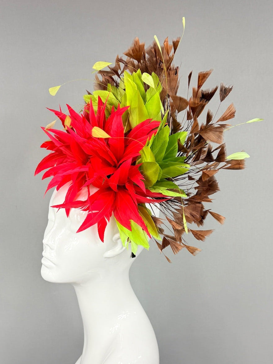 Kentucky Derby Fascinator Hat | Red, Green, Brown Headpiece | Derbyologie