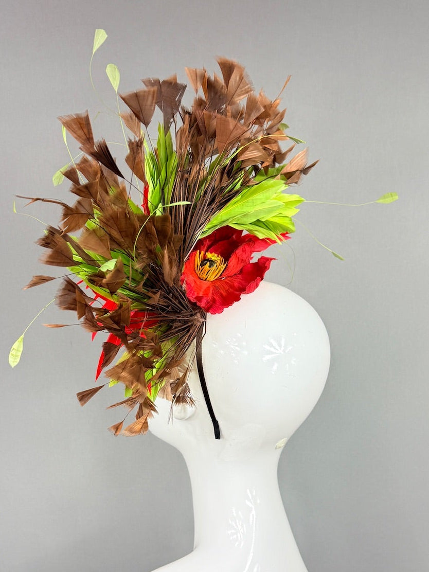 Kentucky Derby Fascinator Hat | Red, Green, Brown Headpiece | Derbyologie