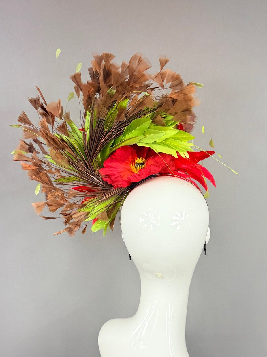 Kentucky Derby Fascinator Hat | Red, Green, Brown Headpiece | Derbyologie