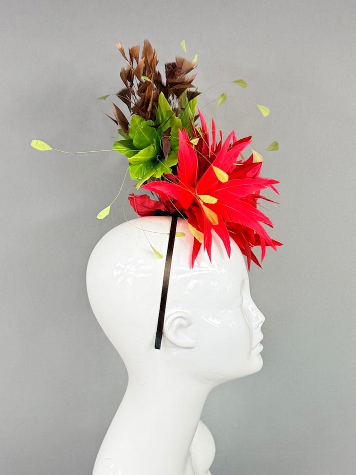 Kentucky Derby Fascinator Hat | Red, Green, Brown Headpiece | Derbyologie