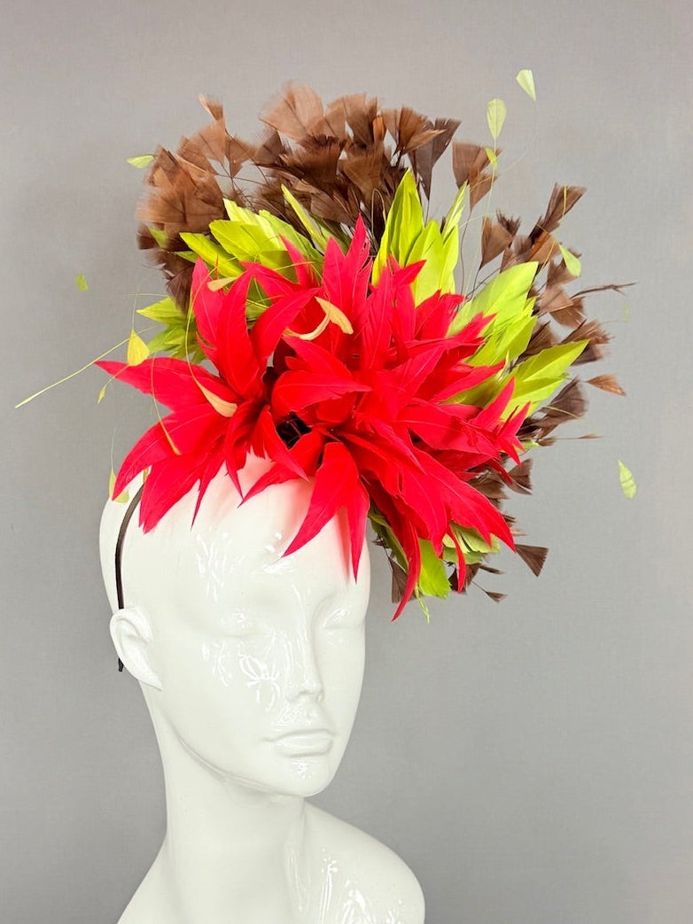 Kentucky Derby Fascinator Hat | Red, Green, Brown Headpiece | Derbyologie