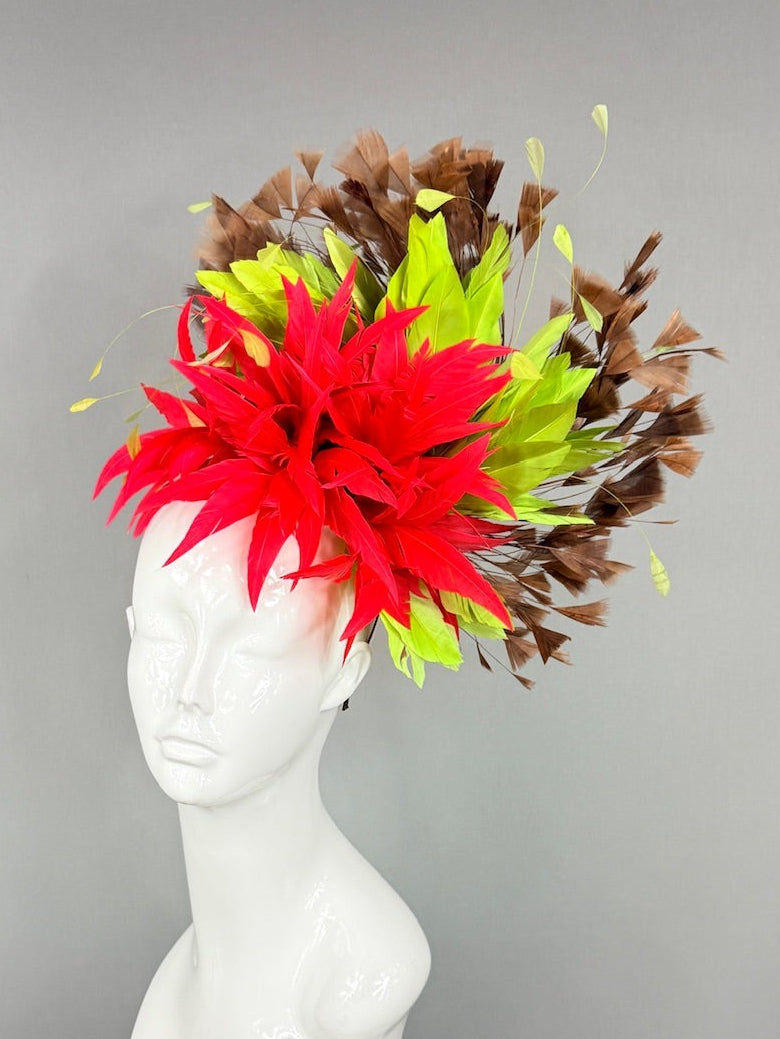 Kentucky Derby Fascinator Hat | Red, Green, Brown Headpiece | Derbyologie