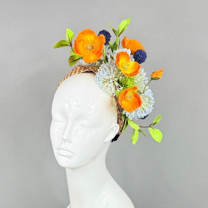 Kentucky Derby Fascinator Hat | Orange, Green, and Blue Headpiece | Derbyologie