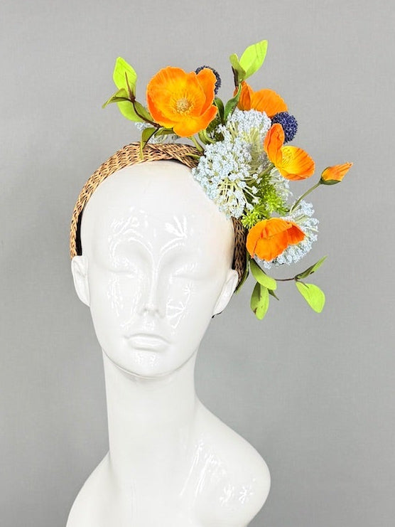 Kentucky Derby Fascinator Hat | Orange, Green, and Blue Headpiece | Derbyologie