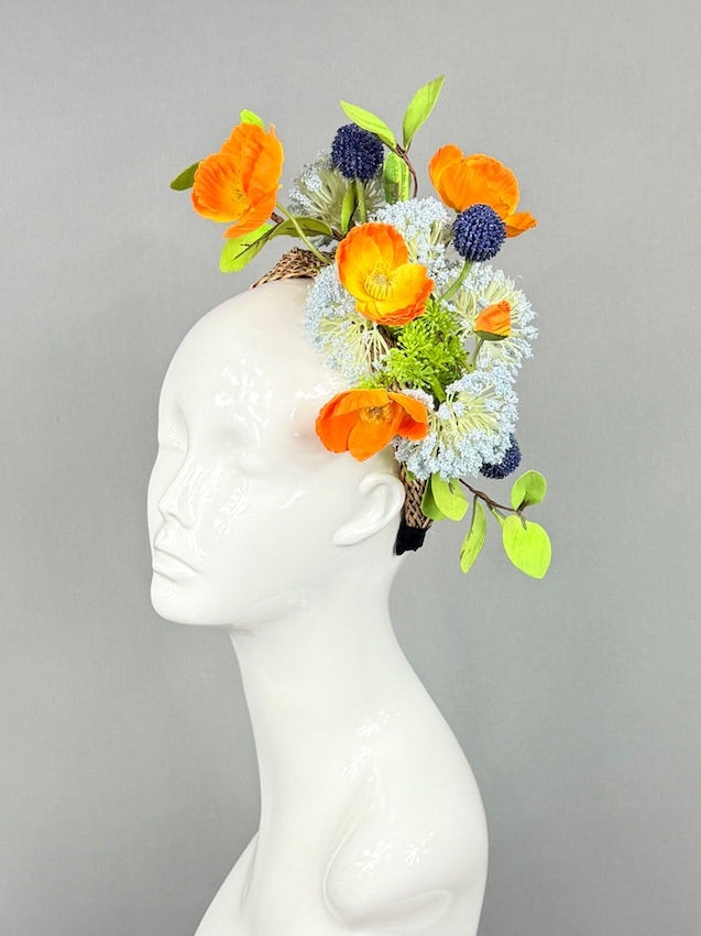 Kentucky Derby Fascinator Hat | Orange, Green, and Blue Headpiece | Derbyologie