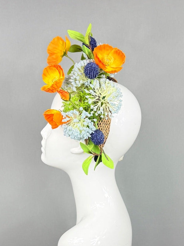 Kentucky Derby Fascinator Hat | Orange, Green, and Blue Headpiece | Derbyologie