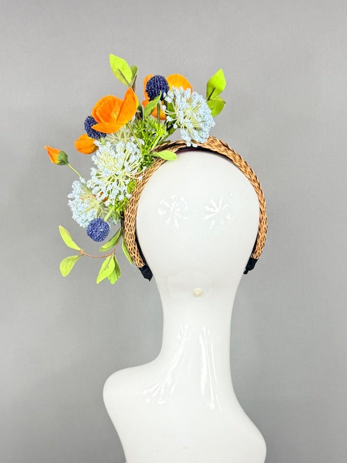 Kentucky Derby Fascinator Hat | Orange, Green, and Blue Headpiece | Derbyologie