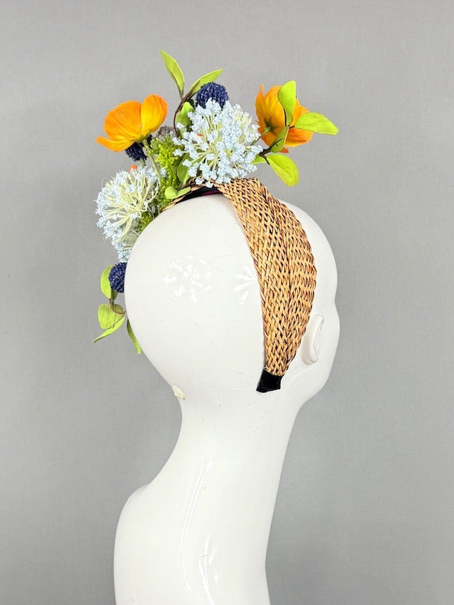 Kentucky Derby Fascinator Hat | Orange, Green, and Blue Headpiece | Derbyologie