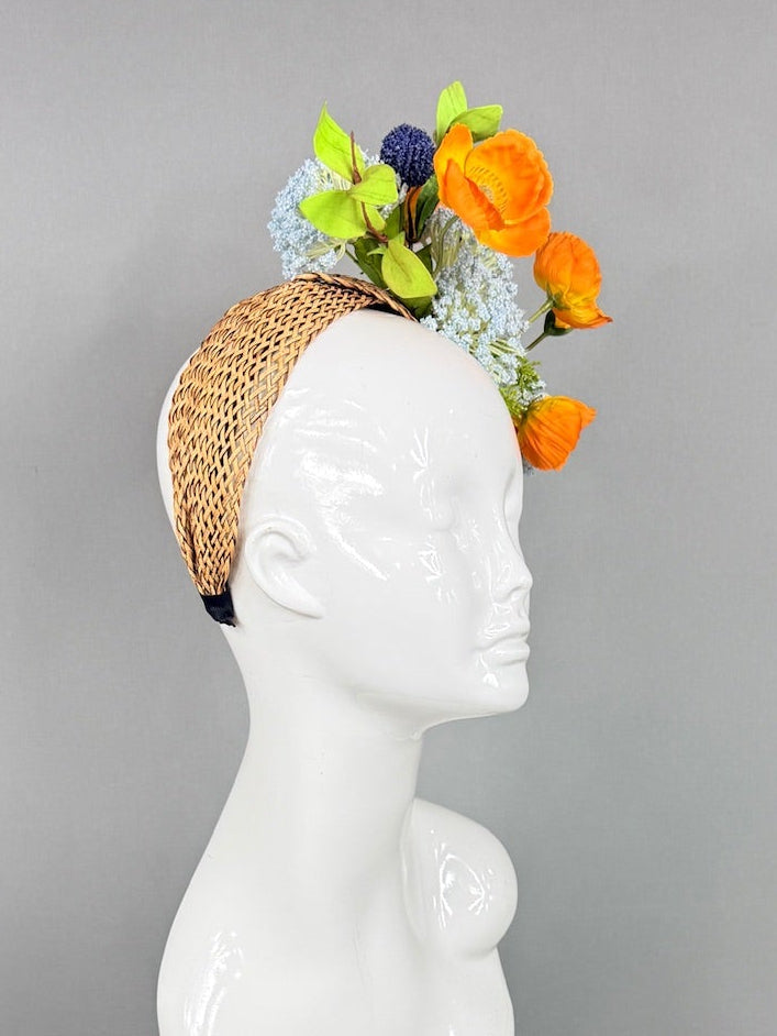 Kentucky Derby Fascinator Hat | Orange, Green, and Blue Headpiece | Derbyologie